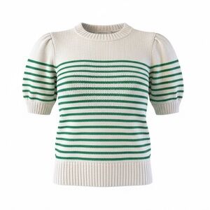 English Factory Stripe Short Puff Sleeve Sweater Knit Green White Size XS